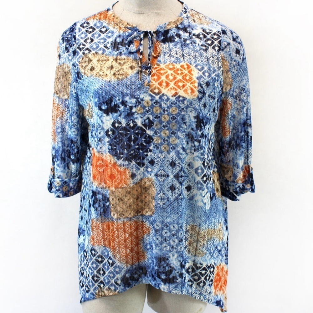 NWT Catherines Multi Tile Sunrise Asymmetrical Tunic Blouse